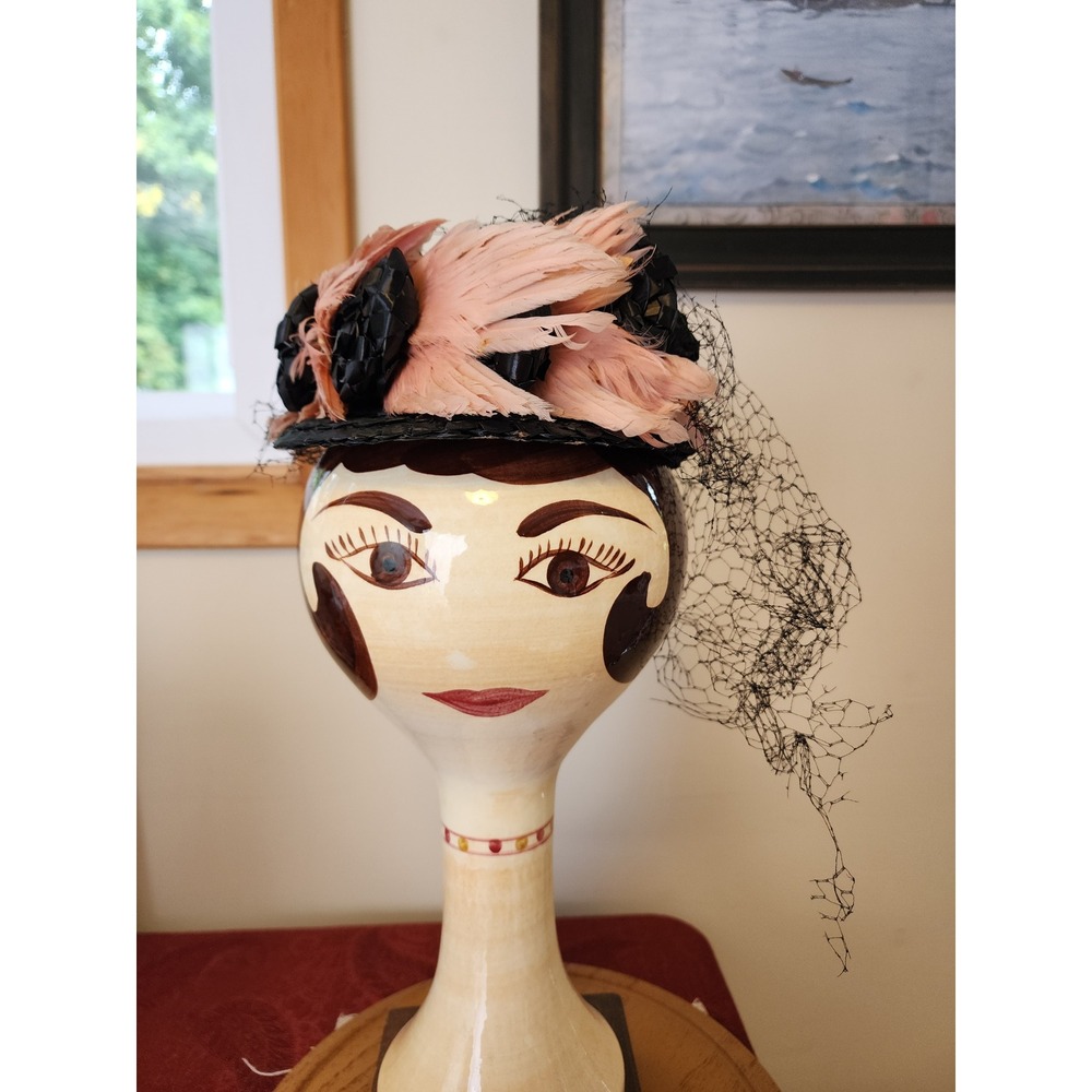 Vintage Beatrice Bittles Whimsigoth Feather Pillbox Hat Birdcage Veil Witchy